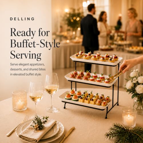 DELLING 3 Tier Serving Tray for Dessert Table Display, 12 Inch Porcelain Tiered Serving Stand - White Serving Platters for Party Entertaining, Collapsible Stand for Baby Shower Birthday Wedding - size: 12 Inch