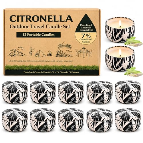 Citronella Candles Outdoor, 12 Pack Soy Wax Candle Set | 300-Hour Total Burn, Backyard Garden Patio Use, Camping Companion, Fresh Citronella Scent, Outdoor Ambience, Summer Evening - color: Citronella Candle - 12 Pack