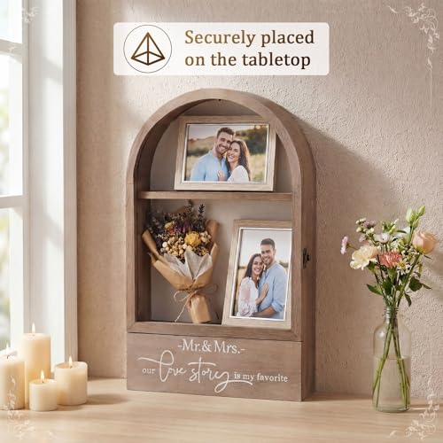 16 Inch Huge Wooden Shadow Box Frame with Acrylic Panel, Shelves, Hangable Brown Deep Shadow Boxes Memory Display Cases with Lanyard and Metal Hook for Wedding Keepsakes, Photos(Large) - style: Large