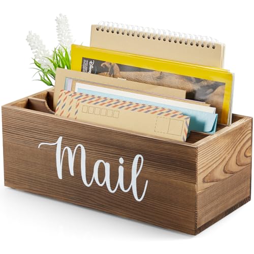 DRASTAR Mail Organizer Countertop, Mail Holder with 3 Slots, Mail Sorter Organizer for Desk, Envelope Holder for Home Office, Burnt Wood - color: Burnt Wood, size: 3 Slots