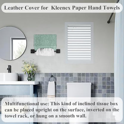 Hand Towels Box Cover,PU Leather Tissue Box Cover Holder Compatible with Kleenex Disposable Paper Hand Towels Suitable for Dining,Kitchen,Bathroom(1-Carved Dark Green) - color: 1-carved Dark Green2