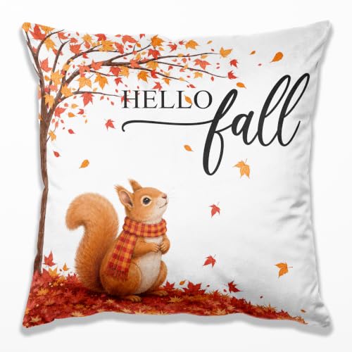Farmhouse Fall Squirrel Pillow Cover 18x18, Autumn Decor | Rustic Fall Squirrel Decorative Throw Pillow Cover for Home Living Room Bedroom, Autumn Leaves Farmhouse Decor - color: 29color