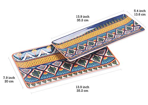 Bico Havana Ceramic 14 inch Rectangular Serving Platter, Set of 2, for Serving Salad, Pasta, Cheese, Ham, Appetizer, Microwave & Dishwasher Safe - style: Havana