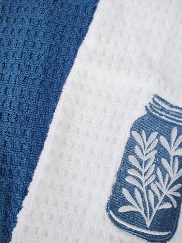 100% Cotton Kitchen Towel Set 3 Pack (Mason Jar and Navy Blue) - color: Mason Jar and Navy Blue