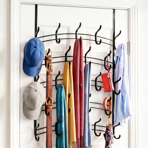 LYNK Professional® Home™ Over the Door Hooks - 46 Hook – Over the Door Coat Rack - Over the Door Hanger - Hanging Towels or Clothes - Bathroom, Bedroom, Laundry Room - Lifetime Ltd. Warranty, Black - color: Piano Black, size: 46 Hooks Meridian