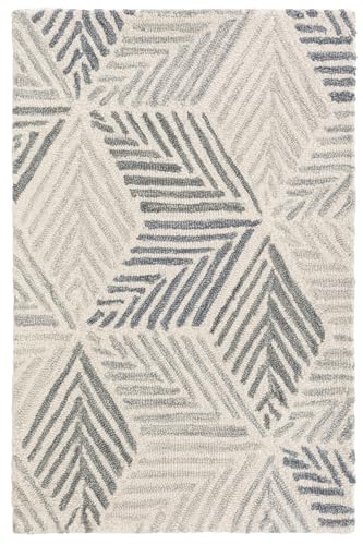 Dash & Albert Karari Blue Geometric Hand Hooked Wool Rug, 4'x6' | Hand Hooked Wool Rug, , Geometric Pattern - color: Blue, size: 4' x 6' (Rectangular)