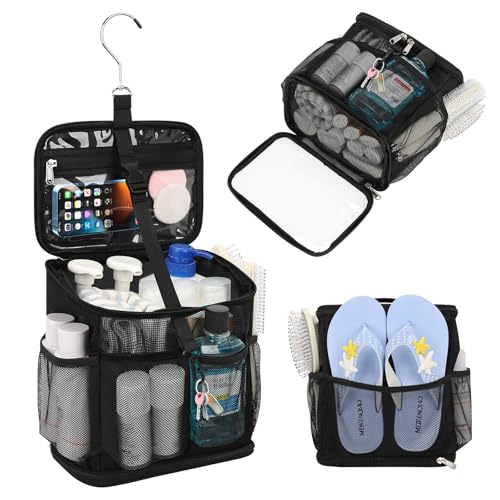 CUBETASTIC Shower Caddy Portable Mesh Shower Tote for Bathroom, Gym, Travel, Camping - Quick Dry Hanging Organizer Toiletry Bag with Handle for College Dorm Room, Men & Women - color: A# Black, size: Standard