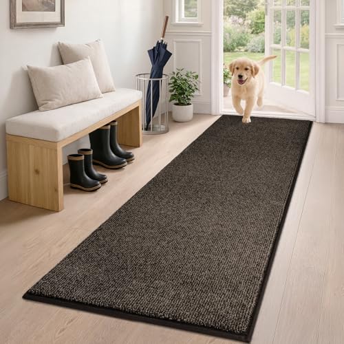 PURRUGS Hallway Runner Rug, 24" x 59", Heathered Brown | Machine Washable, Non-Slip, Waterproof TPR Backing, Super Absorbent, Low Profile, For Hallway, Kitchen, and Entryway - color: Heathered Brown, size: 24" X 59" (Runner)