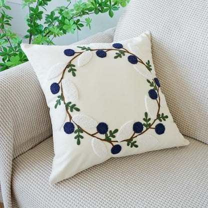 vctops Floral Embroidered Pillow Covers 18x18 Inch Spring Summer Cotton Tufted Throw Pillow Cover Outdoor Garden Cushion Case for Sofa, Bed, Living Room (Flower A,18"x18") - color: Flower a