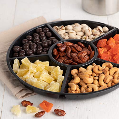 Plasticpro 6 Sectional Round Plastic Serving Tray/Platter (4, Black) - color: Black