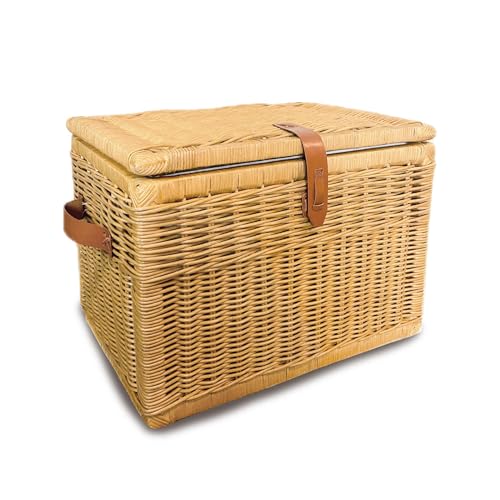 The Basket Lady Deep Wicker Storage Trunk, L, Sandstone | Outside: 24" L x 17" W x 17.5" H | Inside: 22”L x 15”W x 15”H - Handcrafted by artisans from natural rattan - color: Sandstone, size: L