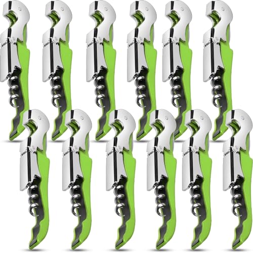 12 Pieces professional wine key wine opener Professional Waiter Corkscrews Stainless bottle opener Fold Serrated Foil Cutter Key for Family, Company Party,Bars,Restaurants(green) - color: Green, size: 12