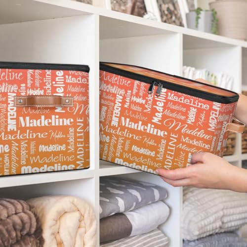 Custom Storage Basket with Name, Personalized Keepsake Box, Orange | Foldable Fabric Gradient Large Memory Bin with Handle Lid Lightweight Waterproof Dustproof, 14"L x 10.2"W x 10.4"H - color: Option 17