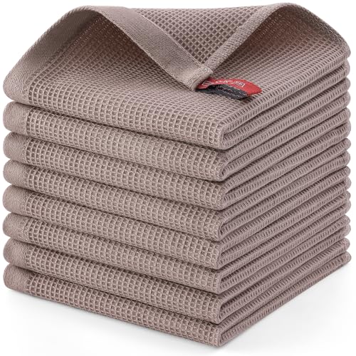 Homaxy 100% Cotton Waffle Weave Dish Cloths, 8 Pack, Brown | Soft and Absorbent Dish Towels, 12 x 12 Inches Quick Dry Dish Rags - color: Brown, size: 12 x 12 - 8 Pack