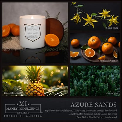 Manly Indulgence Azure Sands Scented Candles for Men, 15 oz Wooden Wick, Premium Soy Blend Wax, 60H Burn, Candles for Home Scented - Made in The USA - color: Azure Sands