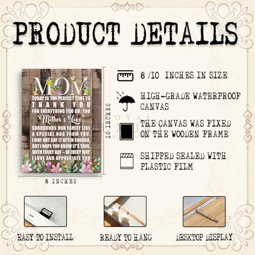 RTVJTERQ Mother Canvas Wall Art, Thank You Mom Rustic Floral Wood Print, Sentimental Gift for Mom, Ready to Hang 8x10 Inches - color: Quote 24