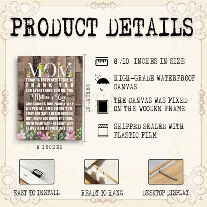 RTVJTERQ Mother Canvas Wall Art, Thank You Mom Rustic Floral Wood Print, Sentimental Gift for Mom, Ready to Hang 8x10 Inches - color: Quote 24