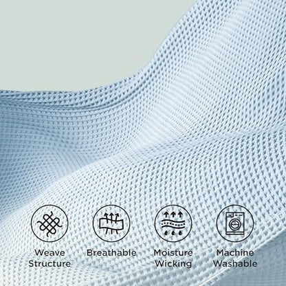Bedsure Lightweight 100% Cotton Waffle Blanket, Queen, Celestial Blue | Summer, Breathable, Soft, Comfort, Light, Thin, Textured, Bed, Couch, Sofa, Chair, 90"x90", Sheet Blanket, Cozy Gifts - color: Celestial Blue, size: Queen (90" X 90")