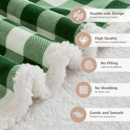 BEAUTEX Christmas Sherpa Fleece Throw Blanket Soft Warm Buffalo Plaid | Plush Blanket & Throw, Winter Cozy Fuzzy for Couch, Sofa, Bed (Green, 50" x 60") - color: Green, size: Throw-50"x60"