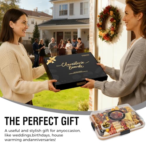 Portable Charcuterie Boards with Lid, Cheese, Veggie & Snack Tray | Clear Lid Keeps Food Fresh, Travel Portable Board for Kitchen, Picnic and Party, House Warming Gifts New Home - color: 6 Compartments White