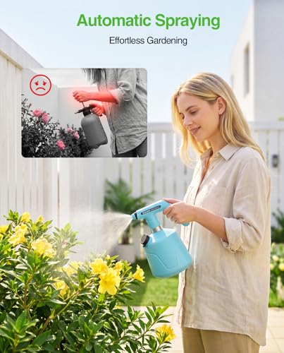 TaskStar Electric Spray Bottle 2L/0.5 Gallon, Battery Powered Garden Sprayer Up to 7.5 Hours Long Battery Life with Fast Charging, Automatic Mister Spray Bottle for Plant with Independent Water Inlet