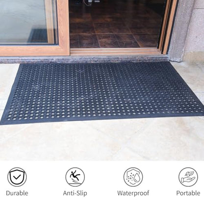 2 Pack Rubber Floor Mats 60”x36” - Heavy-Duty Non-Slip Kitchen Mat & Bar Floor Mat with Drain Holes, Odorless for Entrance, Restaurant, Indoor Outdoor - size: 60"x36" Drain Mats 2Pcs