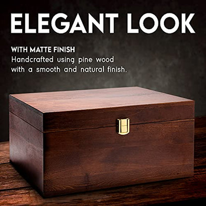 Large Wooden Storage Memory Gift Box with Hinged Lid (Chocolate Brown) - color: Chocolate Brown