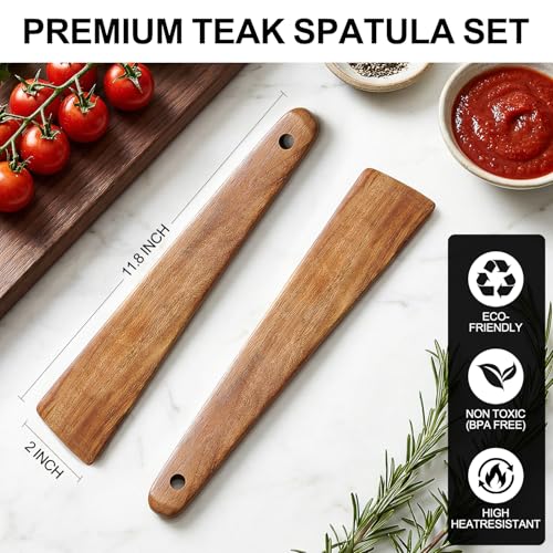 2Pcs Non Toxic Flat Thin Wood Spatula for Cooking Utensil Cast Iron Scraper | Acacia Wooden Spatula Scraper Earlywood Kitchen Utensil Set Japanese Baking Tools Egg Flipper Pancake Wok Spatulas Turner - color: 2 PCS FLAT SPATULA