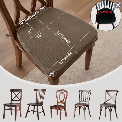 Dining Chair Cushions, Light Brown, 17"x16", Set of 4 | 2" Cooling Gel High-Density Foam, Chair Pads with Ties, Non-Slip Bottom, Removable Washable Cover, For Dining and Kitchen - color: Light Brown, size: 4 Count (Pack of 1)