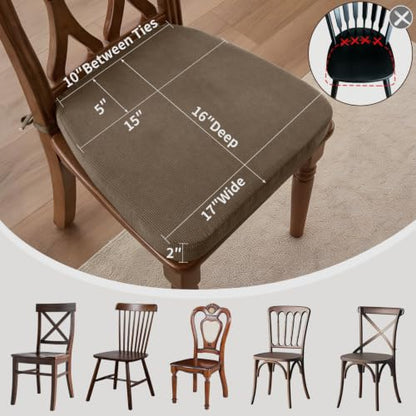 Dining Chair Cushions, Light Brown, 17"x16", Set of 4 | 2" Cooling Gel High-Density Foam, Chair Pads with Ties, Non-Slip Bottom, Removable Washable Cover, For Dining and Kitchen - color: Light Brown, size: 4 Count (Pack of 1)