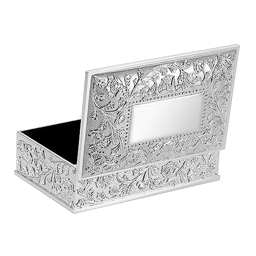Hipiwe Rectangular Silver Jewelry Box Small Metal Trinket Storage Box | Deluxe Treasure Chest Case Earring Ring Necklace Organizer Decorative Keepsake Box, Christmas Gift for Women - color: Silver