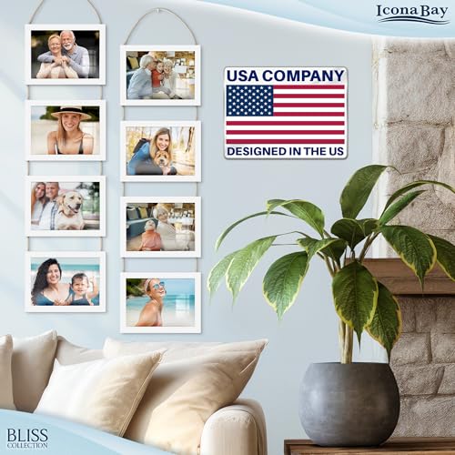 5x7 Hanging Picture Frames Collage with 8 Openings - Winter White, 2 PK | Icona Bay casual style engineered wood frames, designed for wall hanging, space-saving photo display, Bliss collection - color: Winter White, size: 5x7
