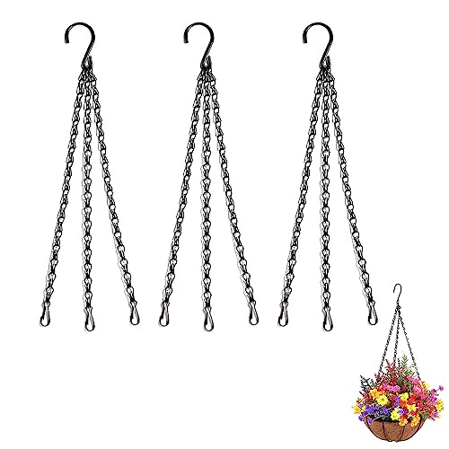 PCTC 3 Pack 18 inch Hanging Basket Chain,Hanging Plant Holder | Flower Pot Basket Chains 3 Point Replacement Chain Hangers with S Hooks for Planters, Bird Feeders, Lanterns & Garden - size: 18 inch