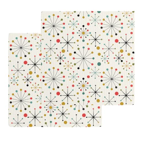 Middle Century Dish Towels Set, Waffle Weave Kitchen Towels 2 Pieces, Geometric Modern Abstract Vintage Microfiber Hair Face Bath Tea Towel Absorbent Quick Drying Cleaning Dish Cloths, 12"x12" - size: 2PCS,12"x12"