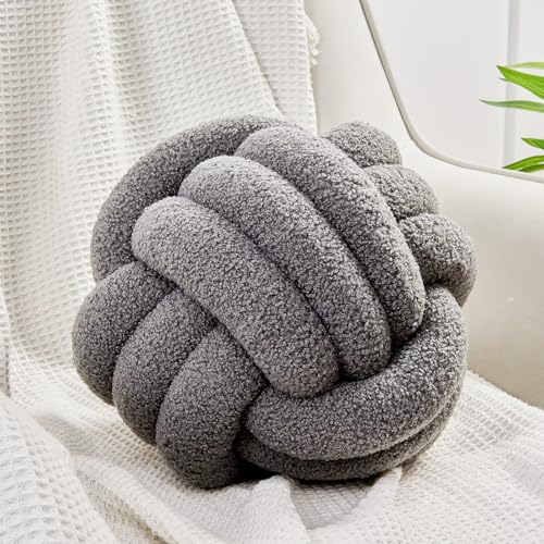 Uvvyui Knot Pillow Ball, Soft Home Decorative Pillows, Round Throw Pillow, Handmade Knotted Plush Pillow, Round Boucle Pillow Cushion (11 Inches Dark Gray) - color: Dark Gray, size: Medium (Pack of 1)