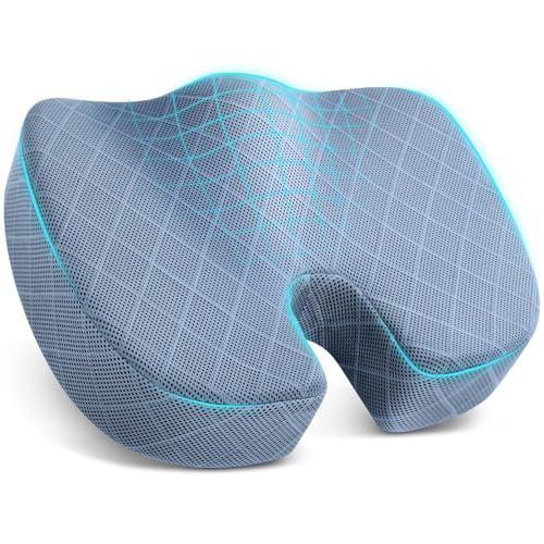Office/Car Seat Cushion, Non-Slip Sciatica & Back Coccyx Tailbone Pain Relief Chair Pad, Memory Foam Butt Pillow for Computer Desk, Wheelchair, Driving (Light Blue) - color: Light Blue, size: Large