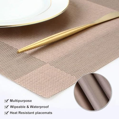 DACHUI Placemats Set of 8, Washable & Durable Stylish Woven Place Mats - color: Champagne, size: 8PCS