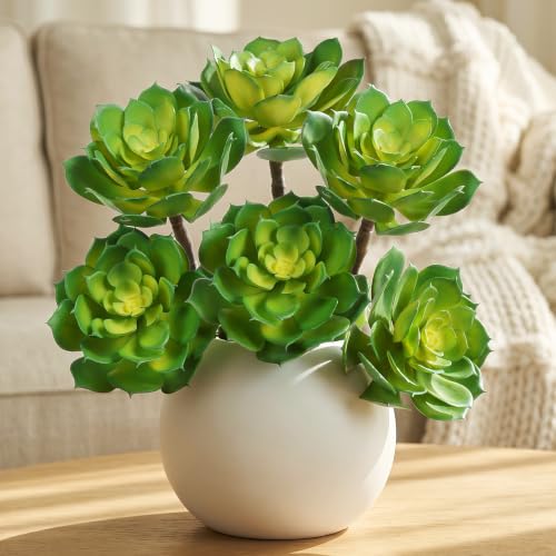2 Pcs Large Artificial Succulent Plants, 14.2-Inch Classic Green Rounded Rosettes, 3 Heads Each, UV-Resistant Unpotted Fake Succulents for Outdoor Planters and Indoor Centerpiece Decor - color: Short Green-1