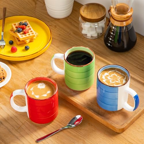 vancasso Bonita Ceramic Coffee Mug Set of 6,16 Oz Coffee Cups with Large Handle for Tea,Latte,Cappuccino,Milk,Cocoa,Dishwasher&Microwave Safe(Color) - color: Color