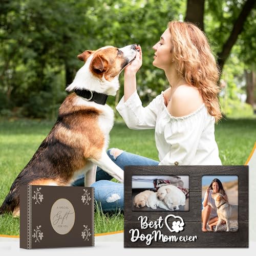Dog Mom Gifts, Mothers Day Dog Mom Gift for Dog Lover, Dog Lovers for Women 3D Photo Frame Hold 4x6 Inches Two Photos - Great Dogmom Ever Picture Frame Present for Her - color: Dog Mom