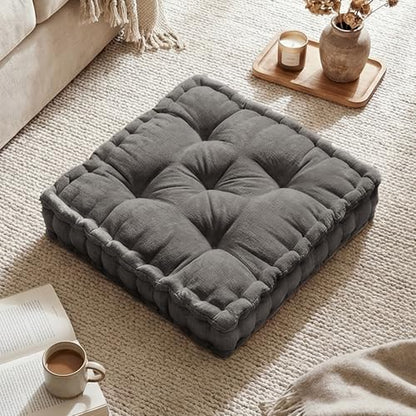 Intelligent Design Floor Pillow Meditation Cushion, 20x20 Charcoal | Sitting for Adults Yoga, Shredded Foam Filled, Chenille Tufted Cover, Handsewn Scalloped Edge, OEKO-TEX Certified - color: Charcoal