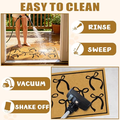Coir Mats Welcome Mat Front Door Black Bow Rug for Outdoor Entrance 17"x30" - color: Coir Black Bowtie