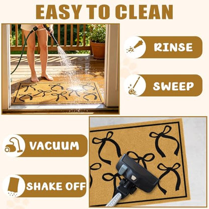 Coir Mats Welcome Mat Front Door Black Bow Rug for Outdoor Entrance 17"x30" - color: Coir Black Bowtie