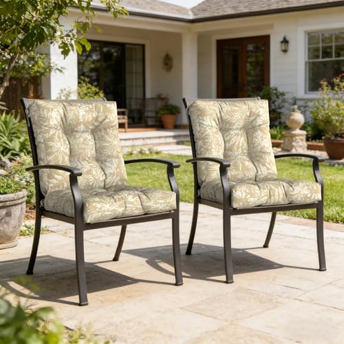 LVTXIII Outdoor Tufted Low Back Cushions Set of 2 Patio Seasonal Replacement Rocking Chair Cushion with Ties, Solid Seat and Back Chair Cushion, 42 L x 21W, Tropical Leaf Oat - color: Tropical Leaf Oat, size: 42x21x4