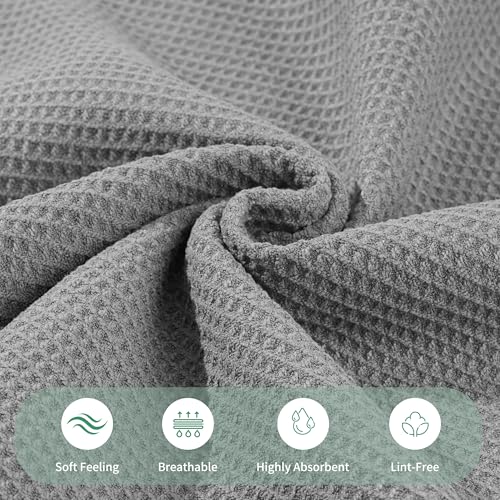 MICROFI Waffle Weave Bath Towel Set, Microfiber, 4 Pieces (Body/Hair/Hand/Face), Quick Dry, Lightweight, Super Absorbent, Lint Free, 380 GSM (Gray) - color: Gray