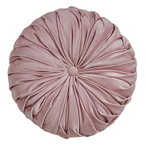 SARO LIFESTYLE Round Velvet Pintucked Poly Filled Throw Pillow - color: Blush, size: 1 Count (Pack of 1)
