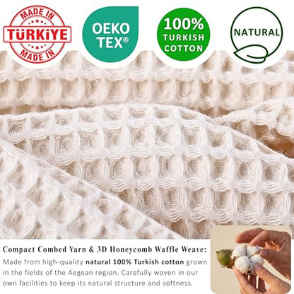 PÜSKÜL Raw-Undyed Natural 100% Turkish Cotton Waffle Bath Towels (2-Piece) | Large 32x63" Light Bath Sheet, Soft Absorbent Quick-Dry Lint-Free Premium 3D Honeycomb Weave Organic Oeko-Tex Made in Turkiye - color: Natural Beige