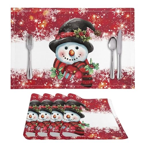 Christmas Theme Placemats Set of 4, Linen Place Mats for Kitchen and Dining Table Rectangular Table Mats 17.7 x 11.8 inch Christmas Cute Snowman Print - color: Christmas Snowman, size: Set of 4