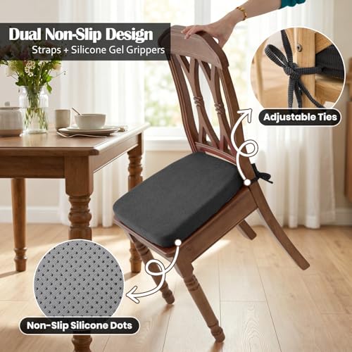 Dining Chair Cushions, Dark Gray, 17"x16", Set of 2 | 2'' Thick Cooling Gel High-Density Foam, Ties and Non-Slip Bottom, Removable Washable Cover, For Dining and Kitchen - color: Dark Gray, size: 2 Count (Pack of 1)