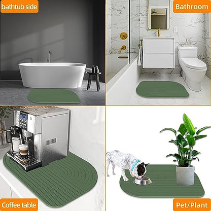 Stone Bath Mat Diatomaceous Earth Bath Mat Stone Shower Mat Fast Water Drying Ultra Absorbent Pad Diatomite Mat,Non-Slip Mat for Bathroom,Kitchen,Pet,15.35x23.62in,Hard,Drak Green,1-Pack